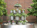 display of stacked beer barrels